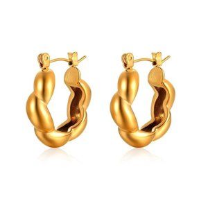 18k Gold Plated Elegant Minimalist textured Hoop Earrings